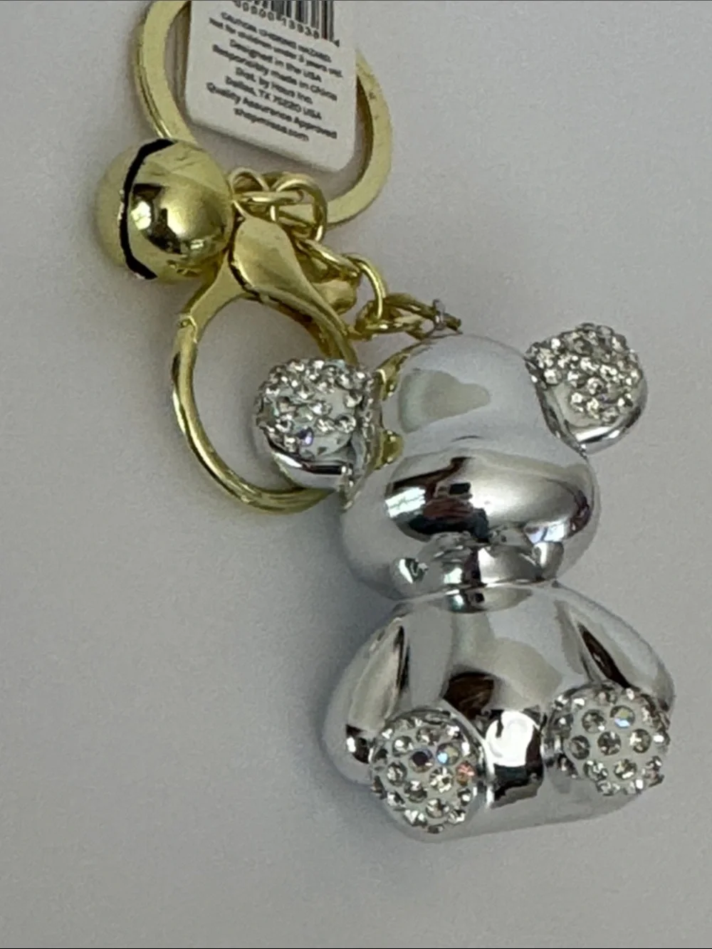 Silver Bear Bag Charm/Keychain with Crystal & Gold Tone Accents NWT